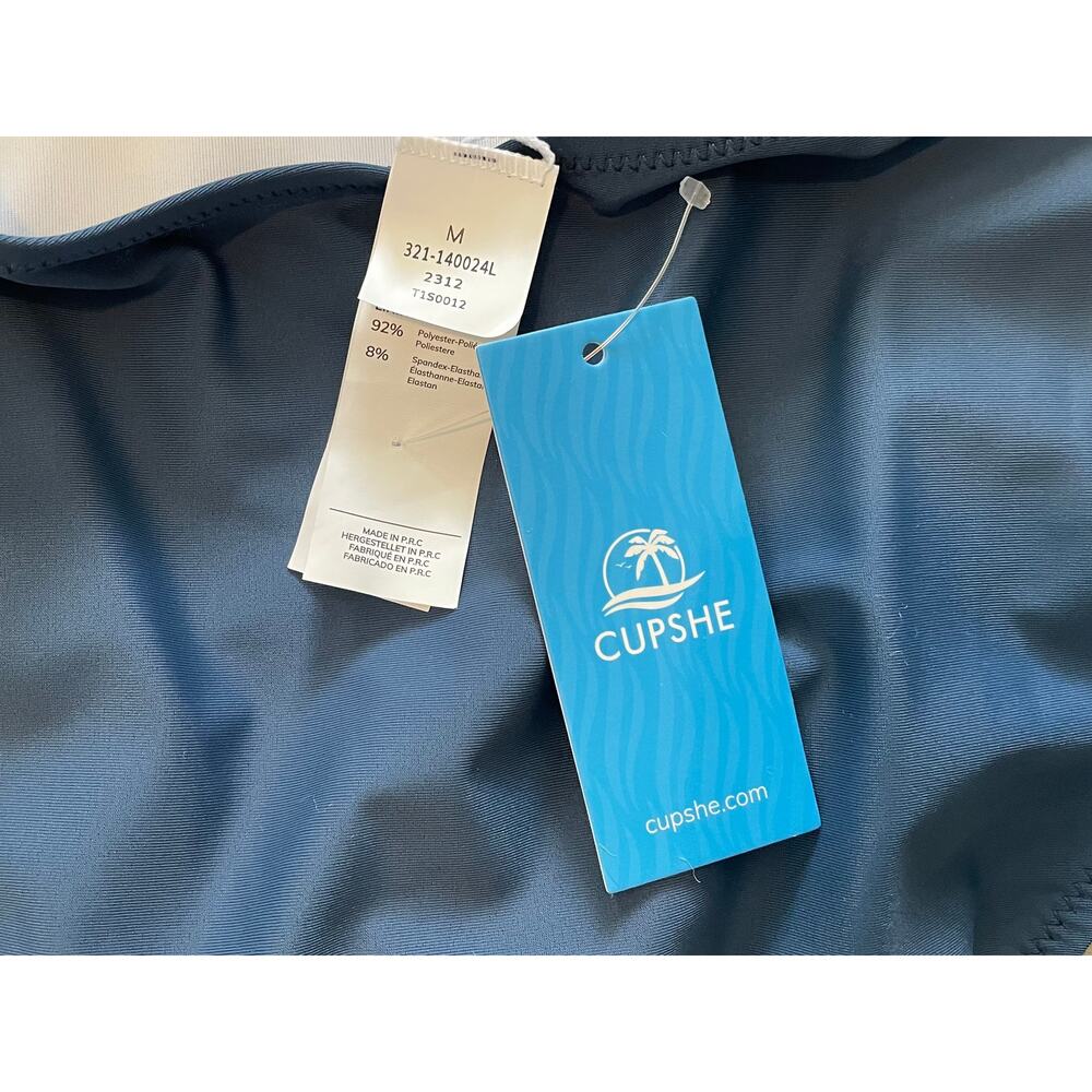 NWT Cupshe Ruffle Dark Blue One Piece Swimsuit, Ruching, Size M - Picture 6 of 9